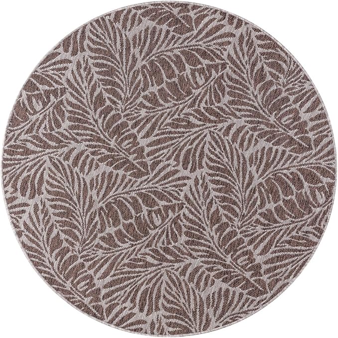 Keen Home Design Terrace Outdoor Area Rug - 63" Round Washable Indoor/Outdoor Rug for Patio, Kitchen, Balcony, Beach, Garden, Deck and Porch, Size: 5'3" Round, Rainforest Beige 363