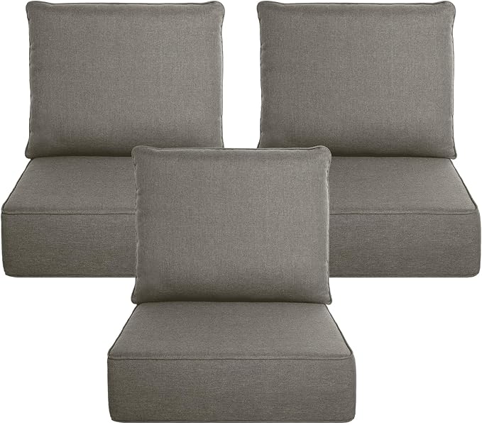 Belord Luxury 6" Thick Outdoor Cushion 3 Set - 24 x24 Inch 28D Sponge Filling Fade-Resistant Chair Cushion, Spill Proof Removable Patio Furniture Replacement Cushion for Sofa Bench Swing - Grey