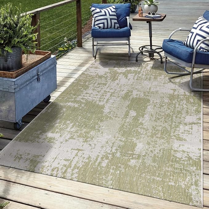 Keen Home Design Terrace Outdoor Area Rug - 46"x67" Washable Indoor/Outdoor Rug for Patio, Kitchen, Balcony, Beach, Garden, Deck and Porch, Size: 3'10" x 5'7", Abstract Green