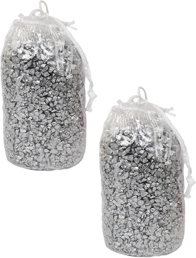 Set of 2 Bags of Silver Crushed Glass - Roughly 4lbs - Decorative Stones Perfect For Aquariums, Vase Fillers, Table Scatter, Scrapbooking and Much More! Beautiful Gems! (Panacea Silver Crushed Glass)