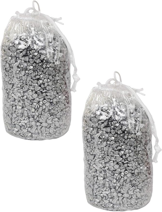 Set of 2 Bags of Silver Crushed Glass - Roughly 4lbs - Decorative Stones Perfect For Aquariums, Vase Fillers, Table Scatter, Scrapbooking and Much More! Beautiful Gems! (Panacea Silver Crushed Glass)