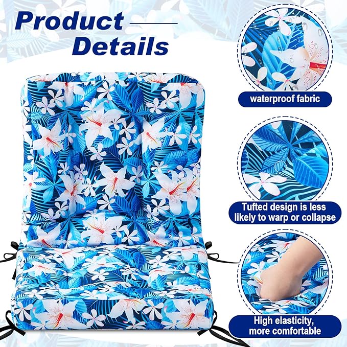 Hoteam 4 Set Outdoor Deep Seat Patio Chair Cushions Waterproof Patio Cushions Set 20 x 42 Inch for Furniture Replacement Removable Seat and Back(Blue Plumeria)