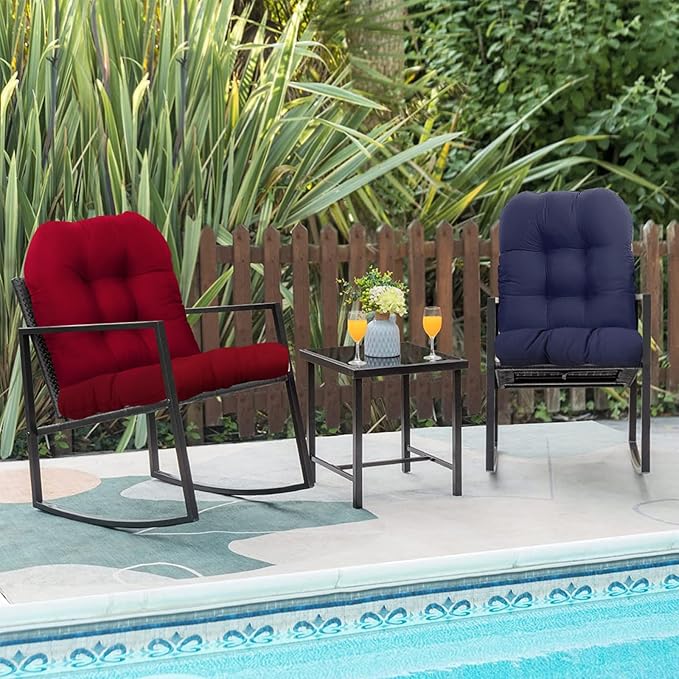 Outdoor Chair Cushions 2 Pack, Water Repellent Seat Cushion, Floral Wicker Chair Cushions for Patio Furniture, Garden Rocking Chairs, Dining Chair, 19"x19"x3.9"