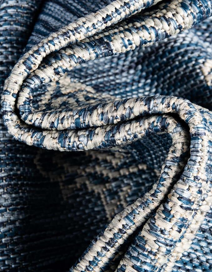 Unique Loom Outdoor Traditional Collection Area Rug - Antique (7' 10" x 10' Rectangle Blue/Ivory)