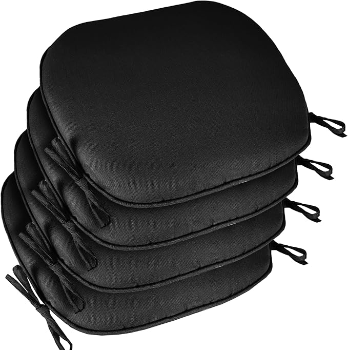 SleepMan Outdoor 17"x16" Chair Cushions with Ties Set of 4, Water Resistant All Weather U-Shape Seat Pads for Patio Garden Furniture Indoor (Set of 4, Black)