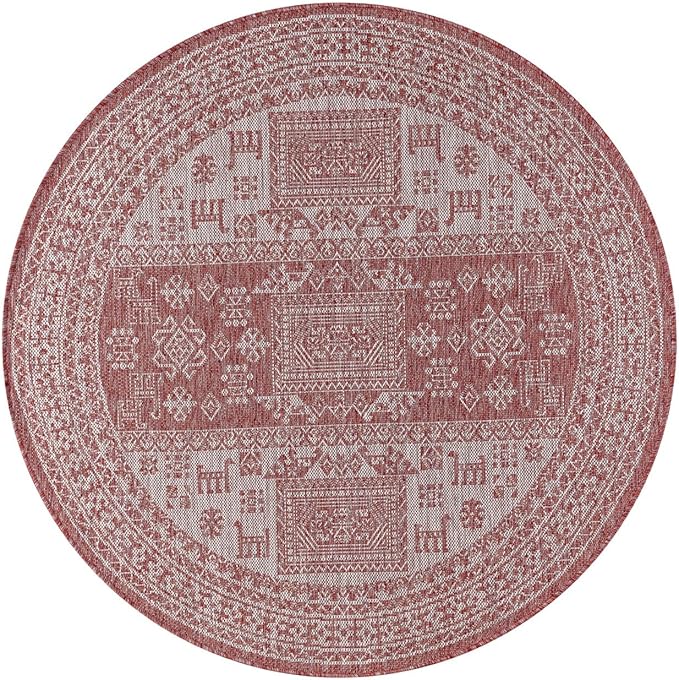 Keen Home Design Terrace Outdoor Area Rug - 63" Round Washable Indoor/Outdoor Rug for Patio, Kitchen, Balcony, Beach, Garden, Deck and Porch, Size: 5'3" Round, Force Red