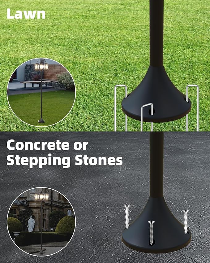 73" Aluminum Solar Lamp Post Light, 3-Head Pole Lights 90LM Waterproof - Auto Dusk to Warm White Dawn Floor Lamp for Outdoor Garden Pathway Replaceable Bulb