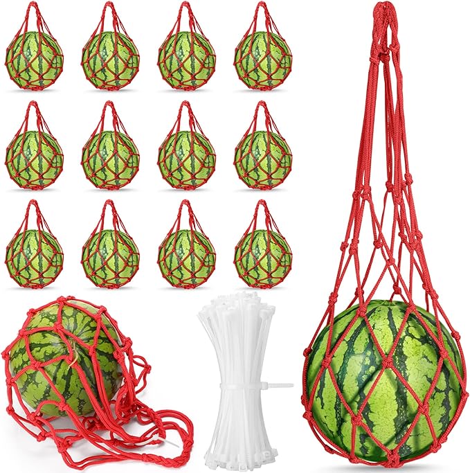 Nuenen 24 Pcs Watermelon Net Melon Hammock Melon Cradle Plant and Garden Supports Pumpkin Support Hanging Bag Protects Watermelons, Honeydew, Squash, Cantaloupes (Red)