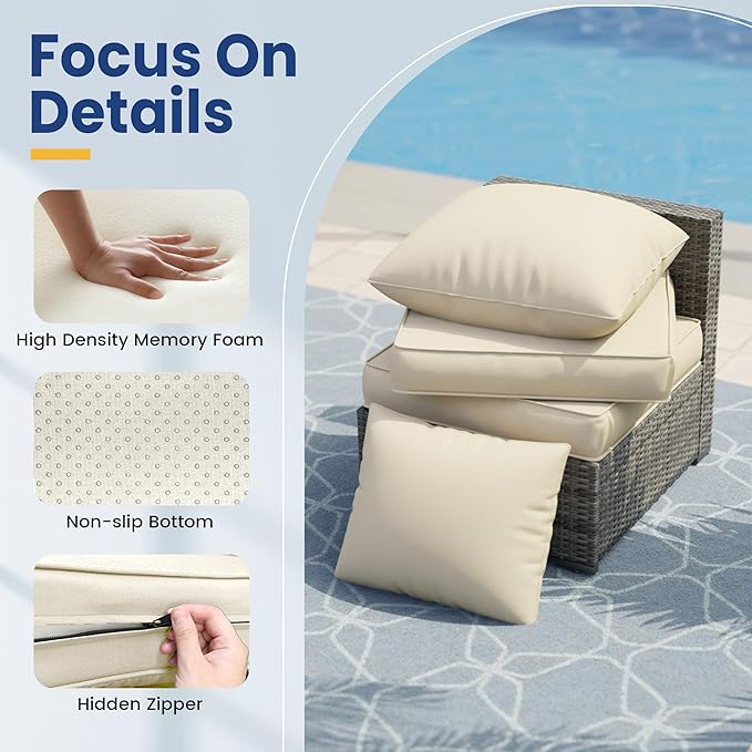 UDPATIO Outdoor Cushions for Patio Furniture, 4'' Replacement Cushions for Outdoor Furniture, Set of 8 Water-Resistant Outdoor Sectional Cushions for Sofa Couch Chair (Cream)