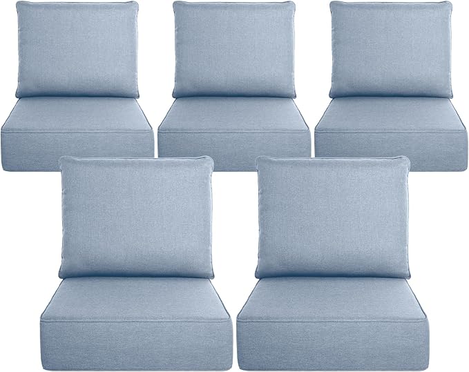 Belord Luxury 6" Thick Outdoor Cushion 5 Set - 22 x24 Inch 28D Sponge Filling Fade-Resistant Chair Cushion, Spill Proof Removable Patio Furniture Replacement Cushion for Sofa Bench Swing - Baby Blue