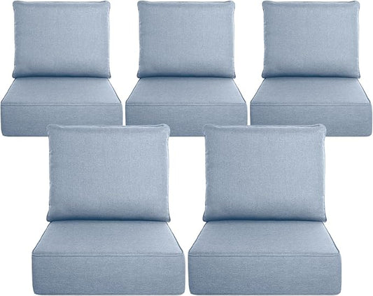 Belord Luxury 6" Thick Outdoor Cushion 5 Set - 22 x24 Inch 28D Sponge Filling Fade-Resistant Chair Cushion, Spill Proof Removable Patio Furniture Replacement Cushion for Sofa Bench Swing - Baby Blue