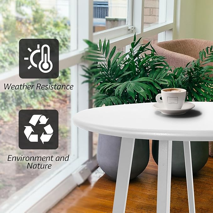 Outdoor Side Table - Weather Resistant Patio Table, Round Metal Steel, Waterproof End Table for Garden, Balcony, Yard, White
