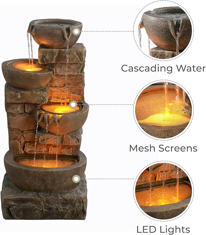 Teamson Home 33.27" Water Fountain with LED Lights, Brown