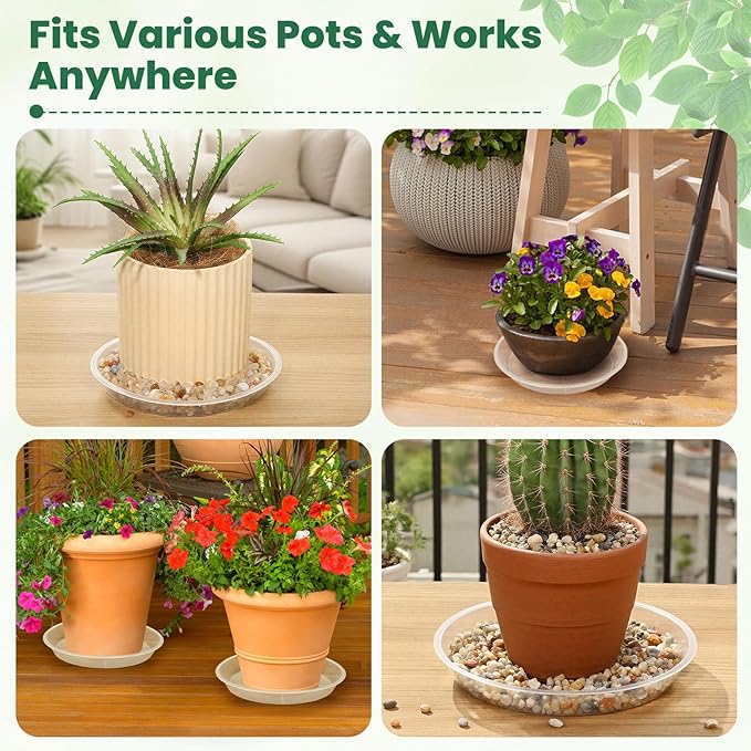 5 Pack 9 Inch Clear Plastic Plant Saucers for Indoors, Durable Plant Trays for Pots and Plant Water Catcher Tray with No Holes, Reusable Plastic Trays for Plants (9''-5Pack)