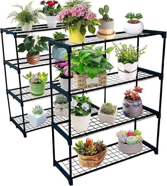 PeakPursuit 2 Pack 4 Tier Plant Greenhouse Shelves - 42"x17"x42" Metal Display Rack, 72 Lbs Capacity Per Tier, Portable & Rustproof Stand for Indoor/Outdoor Garden
