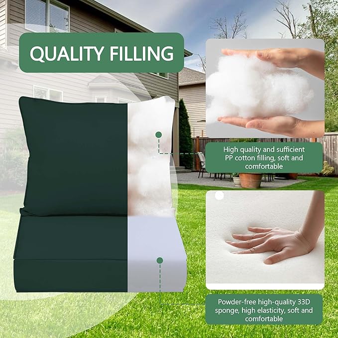 Outdoor Chair Cushions 3 Set,24 x 24 x 5IN, Patio Deep Seat Cushion for Patio Furniture, Waterproof & Fade Resistant Thick Deep Seating Pads for Outside Wicker Ratten Chair Sofa Couch,Dark Green
