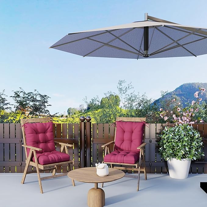 Outdoor Chair Cushions Set of 2, 42x21x4 Inch Patio Cushion for Dining/Rocking Chairs, High Back Soft Seat Pad with Ties, Indoor Outside Use, Fade-Resistant & Waterproof, Burgundy