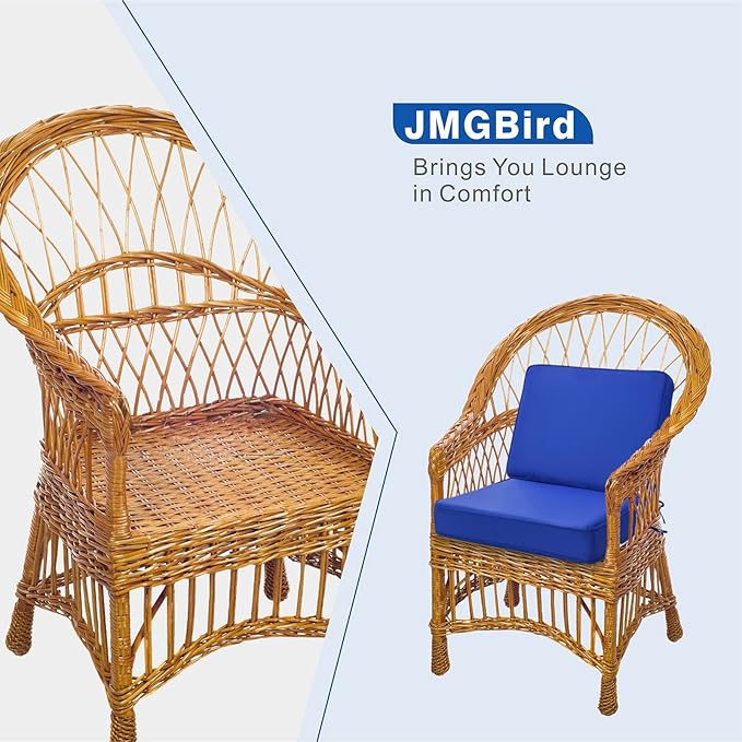 JMGBird Outdoor Chair Cushions Set, Water Resistant Seat Cushions 22 x 22 Inch with Ties, Outdoor Cushions for Patio Furniture