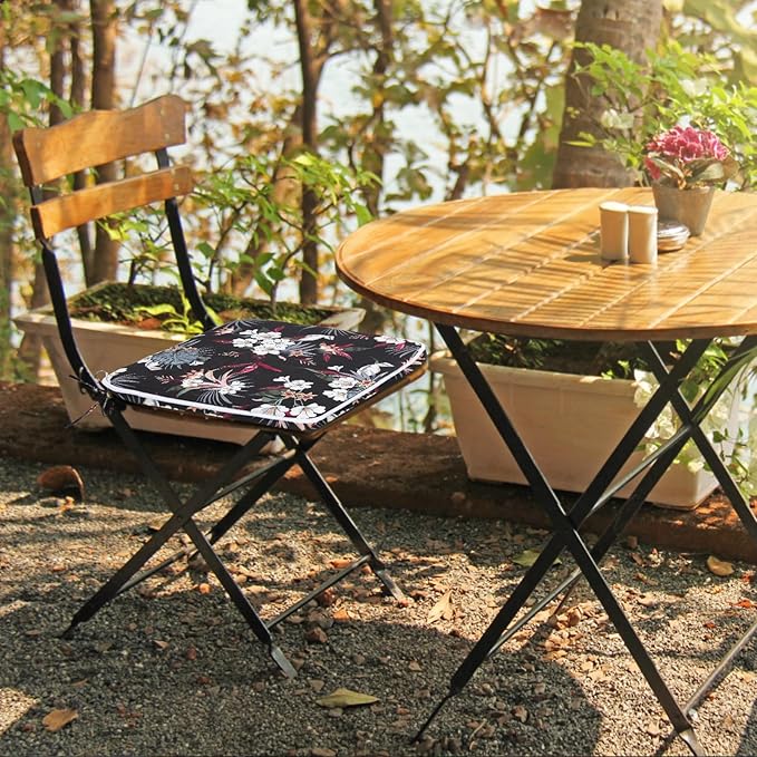 GUEGLSA Outdoor Indoor Waterproof Seat Cushions,16x16 Inches Patio Chair Cushion with Ties,Machine Washable Seat Pad for Home Garden Kitchen Dining Office Chair,Set of 2, White Flower