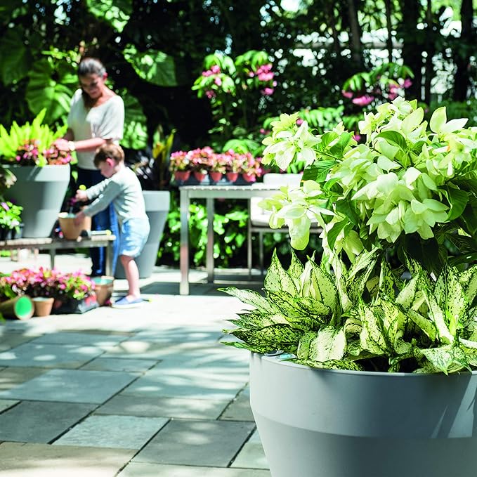 Crescent Garden TruDrop Rim Modern Self Watering Planter with Water Level Indicator, Indoor/Outdoor Weather-Safe Round Plant Pot, Grow Healthy Plants & Flowers - 18" W (Midnight)