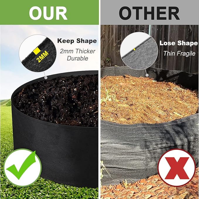 15 Gallon Large Grow Bag, Heavy Duty Fabric Round Raised Garden Bed Planter Pots for Planting Herb Flower Vegetable Potato Plants (24" D x 8" H, Black)