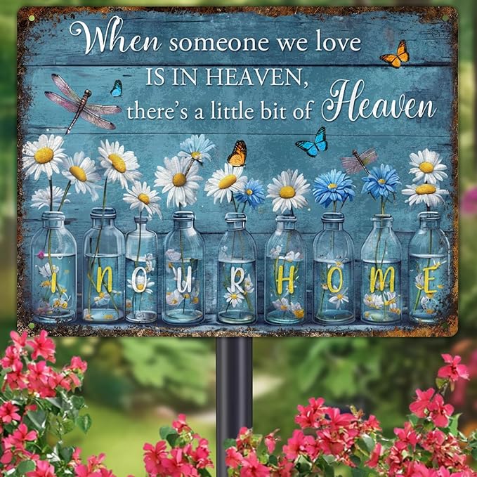 Custom Garden Signs Personalized Metal Tin Sign for Women, Retro Funny Welcome Metal Sign for Outdoor, Patio, Yard Rustic Home Decor Gift for Mothers Day, Grandmas, and Gardening Lovers Blue