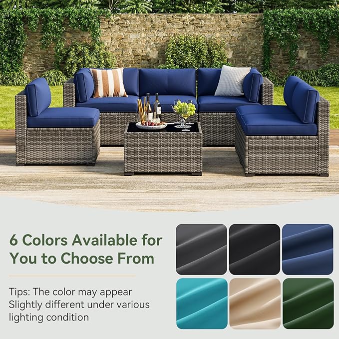Aoxun Replacement Cushions for Outdoor Furniture, 14-Piece Outdoor Cushions for Patio Furniture, Deep Seat, Splash-Proof & Fade Resistant Couch Cushion for 6-Seat Patio Conversation Sets, Navy Blue