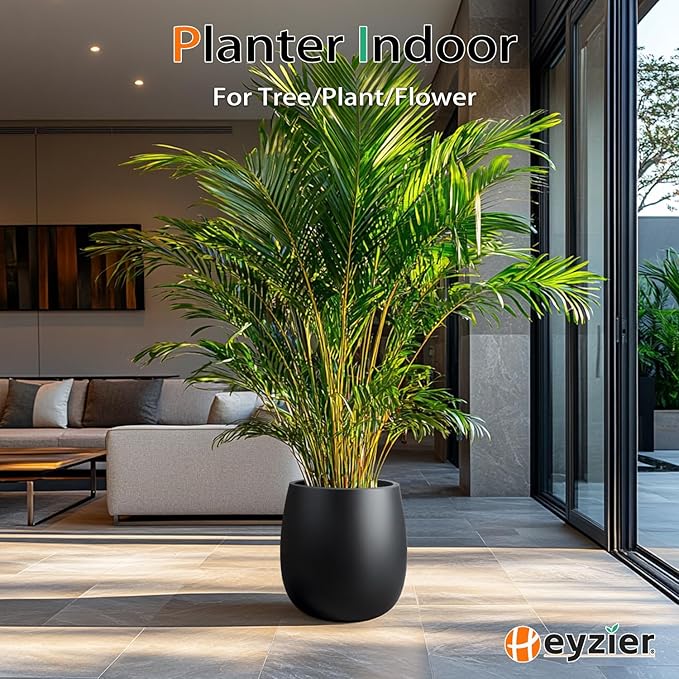 Oval Concrete Planters for Outdoor Plants, Large Tall Cement Flower Pots Indoor for Garden, Front Porch, Patio (Black)