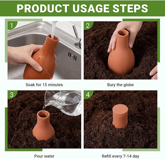 4 Pcs Self-Watering Ollas Terracotta Watering Pots with Lid, 12oz 20oz 33oz Terra Cotta Clay Plant Automatic Plant Irrigation Devices Clay Garden Olla Pots Plants Waterers 3 Size