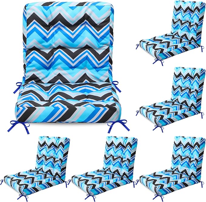 Hoteam 6 Set Patio Chair Cushions Outdoor High Chair Cushion 20 x 40 Inch Waterproof Patio Seat Rocking Indoor Thickened Pad(Geometric Style,Dark Blue)