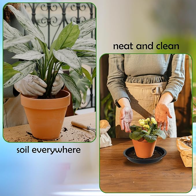 6 Pack 8 Inch Round Plant Saucers for Less 6.8 Inch Pot Indoors Outdoors Plant Trays for Pots Planter Saucer Plastic Plant Drip Tray Planter Water Tray for Potted Plants(Black, 8"(6pcs))