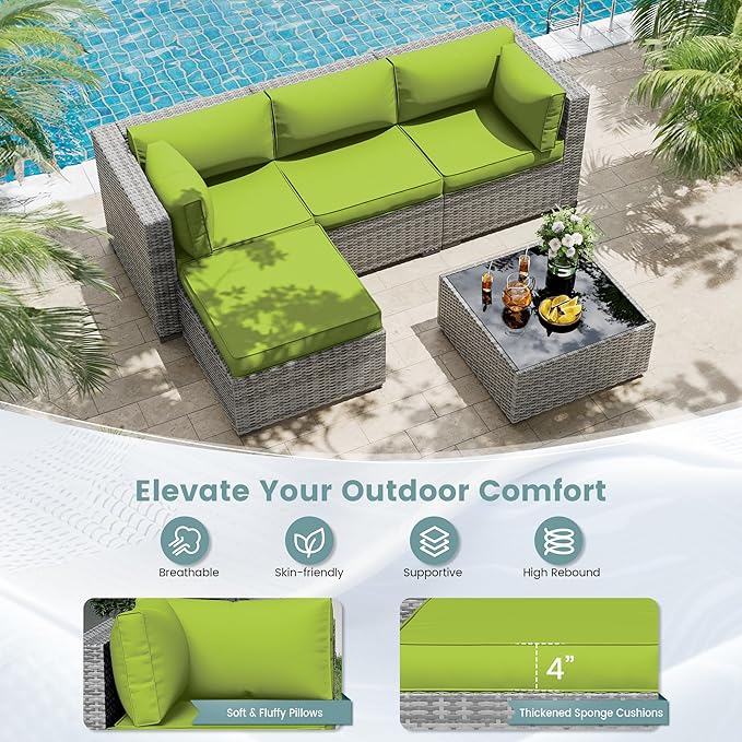 UDPATIO Outdoor Cushions for Patio Furniture, Waterproof Patio Furniture Cushions Replacement, 4" Deep Seat Outdoor Sectional Cushions for 4-seat Chair Sofa Couch, Green