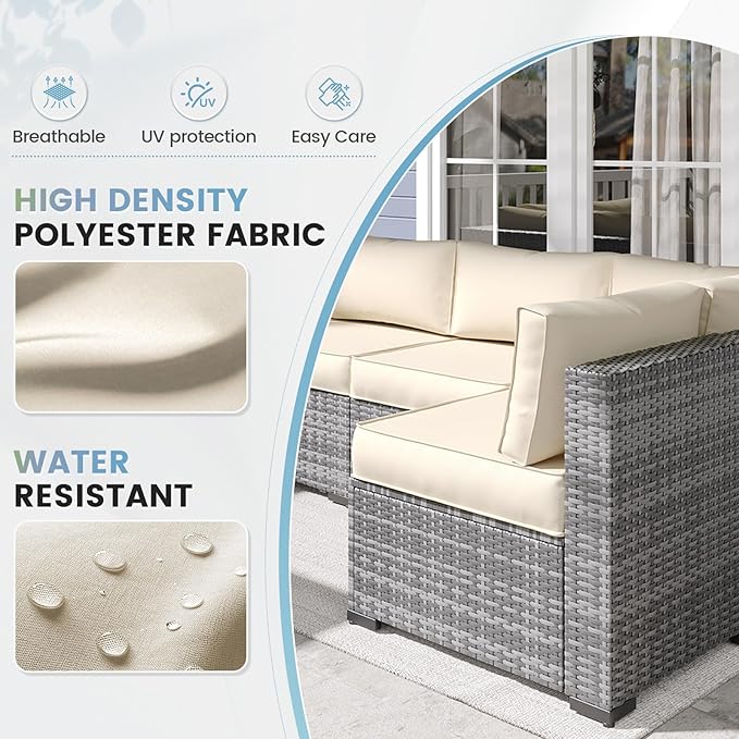 UDPATIO Outdoor Replacement Cushions for Patio Furniture, Water-Resistant Patio Cushion, 14-Piece Outdoor Couch Cushion for 6-Seat Sectional Conversation Sets (Cream)