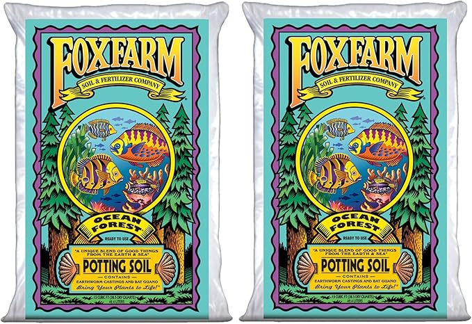 FoxFarm Ocean Forest Potting Soil for Container Gardens - Light, Aerated Texture with Fish Emulsion, Crab Meal, Earthworm Castings - Houseplant Potting Mix for Seedlings & Plant Starts - 2 x 1.5 Cu Ft