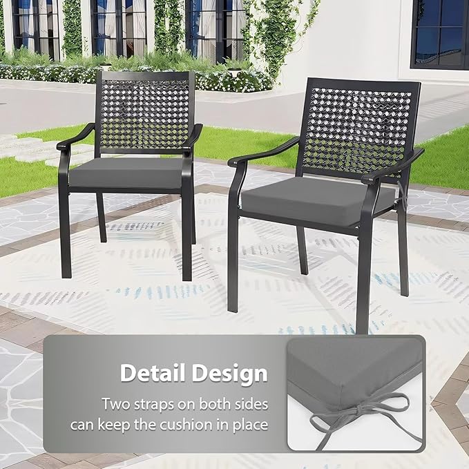 Outdoor Chair Cushions Set of 4, 18.5 x 16 Inch Patio Chair Cushions for Outdoor Furniture, Water Resistant, Non-Slip Ties (Light Grey)