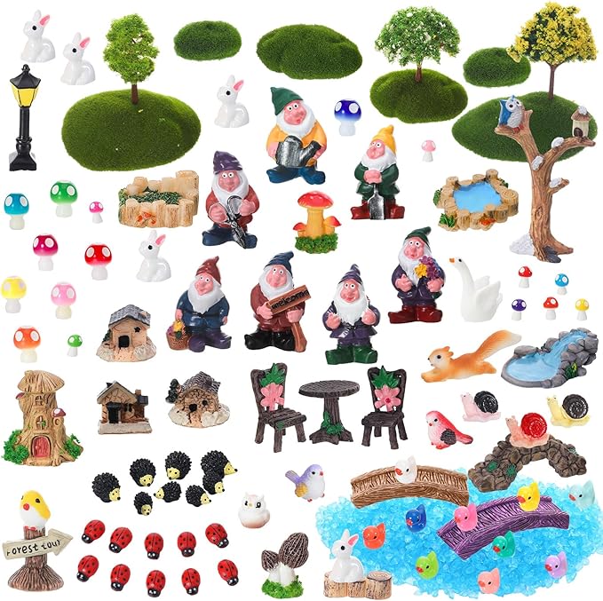 82 Pcs Fairy Garden Accessories Set Miniature Gnome Resin Figures Fairy Garden Decor Terrarium Decorations DIY Mini Landscape Ornaments