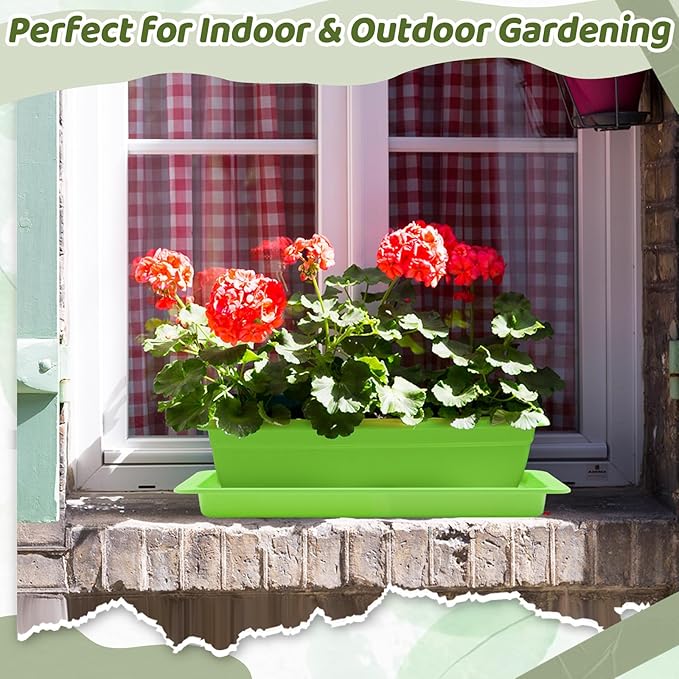 4 Pack Green 24 x 8 x 1.6 Inch Rectangle Plant Saucer Large Plastic Plant Tray Water Drip Trays for Windowsill Flower Pot Planter Drainage Germination Garden Indoor Outdoor Use
