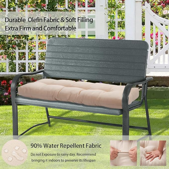 FUNHOME Outdoor Bench Cushion 45 x18 inch with Non-Slip Grips,Water Resistant Porch Swing Cushion,Bench Pillow Pads,Tufted Cushions for Patio Garden Furniture,45" Seat Cushions(Antique Beige)