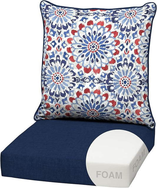 Arden Outdoor Foam Deep Seat Cushion Set, 22 in x 24 in, Weather-Proof, Rain-Proof, Fade Resistant Patio Cushion, Bottom and Back Cushion for Chair, Sofa, and Couch Clark Blue