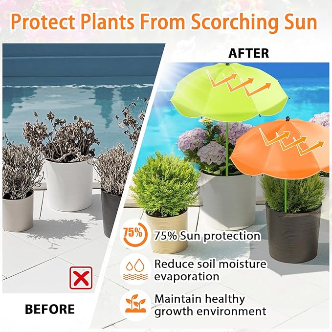 MJZ 2 Pack Plant Umbrellas for Outdoor Plants, 26" Garden Umbrella for Plants with Adjustable Angle, Plant Umbrella Provide Shade for Outdoor Plants Flower Pot Planting Beds (Green, Orange)
