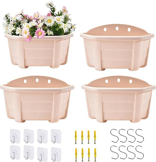 ORIMERC 9.8 inch 4 Pack Wall Hanging Planters Pots for Indoor Plants Wall Plants Holder with Drainage Hole Balcony Planters Railing Hanging Pot Fence Vertical Living Mount Outdoor with Hooks/Screws