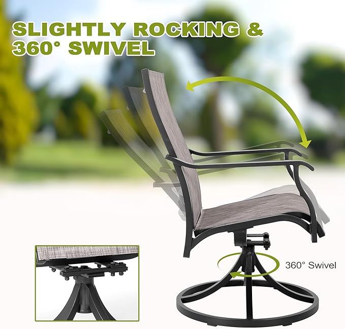 NUU GARDEN Patio Swivel Chair Set of 4, All-Weather Textilene Outdoor Dining Chairs with High Back, Outdoor Dining Chair Set for Lawn Porch Balcony Outside, Grayish Brown