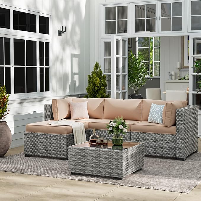 UDPATIO Outdoor Cushions for Patio Furniture Upgraded, Waterproof Patio Furniture Cushions Replacement, 4" Deep Seat Outdoor Sectional Cushion for 4-seat Chair Sofa Couch(Beige)