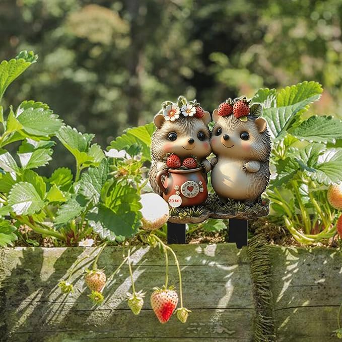 Cute Hedgehogs Garden Stake Decor, Stained Acrylic 2D Flat Animal Sign, Small Animal Ornament Indoor Outdoor Yard Lawn Pot Plant Decorative Accessories