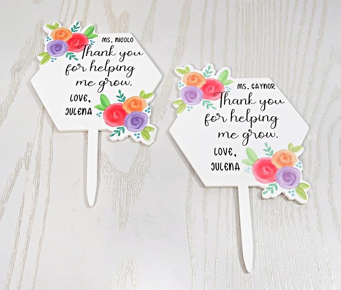 Custom Teacher Plant Stake Gift – Garden Keepsake Sign from Student – Thank You for Helping Me Grow – Indoor Outdoor Decor – Succulent Marker for Pots or Planters