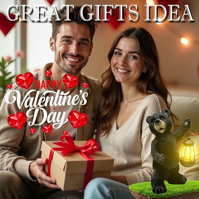 Solar Lantern Garden Statues Decor, 14" Large Outdoor Bear Figurine Lights for Yard Patio Decoration - Unique Christmas Housewarming Gift for Grandma Wowen Mom