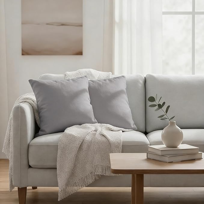 JMGBird Water-Resistant Outdoor Pillows Set of 2, 18x18 inch Durable Pure Grey Throw Pillows with Inserts for Patio Furniture