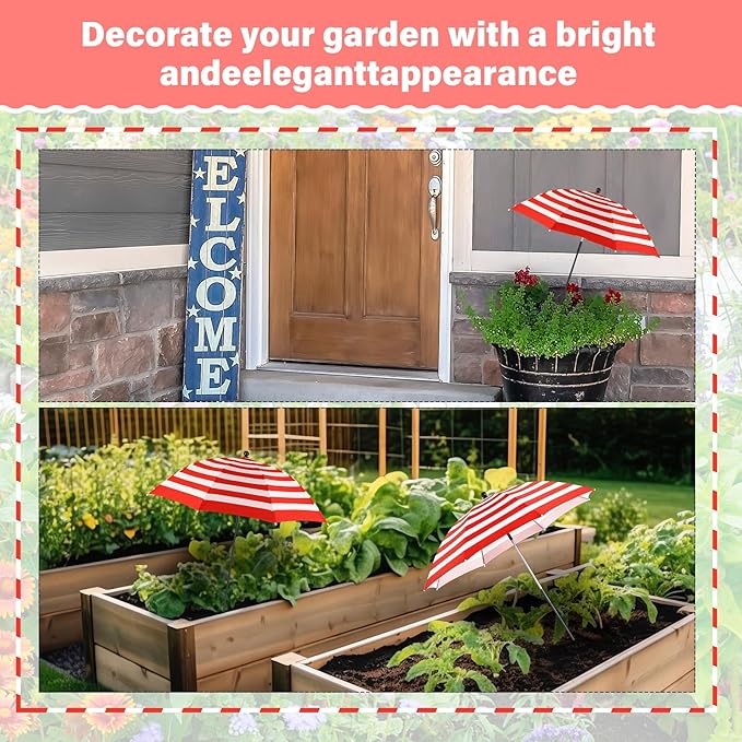 Abbylike 2 Set Plant Umbrellas for Outdoor Plants, Garden Umbrella Shade for Potted Plants and Garden Beds Plant Cover for Sun Summer Beach Terrace Lawn Swimming Pool (Stripe,Red and White)