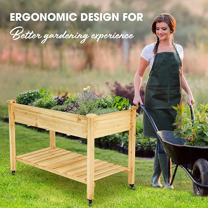 Idzo Raised Garden Bed with Legs, Durable Elevated Garden Box with Wax Oil Coated, 48x24x32in Wood Planter with Big Planter Box Load Up to 260 Pounds, Ergonomic Height for Convenient Plants Care