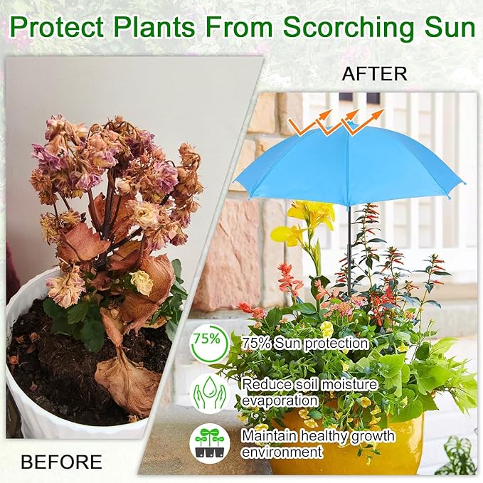 Plant Umbrella Shade for Potted Plants, 3Pcs Flower Umbrella for Plants, Garden Shade Cover, Portable Sun Shade for Plants - Ideal for Outdoor Potted Plants and Hydrangeas (Pink + Bule + Green)